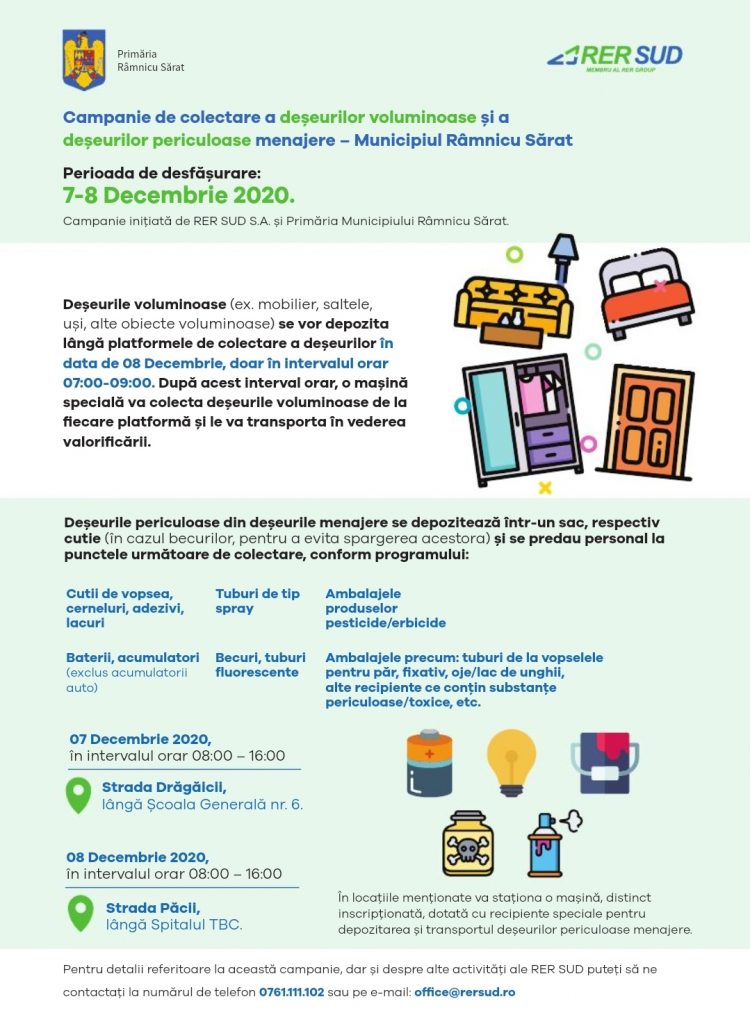 ATENȚIE, RÂMNICENI! RER dă startul campaniilor de colectare a deșeurilor periculoase și voluminoase. Iată programul
