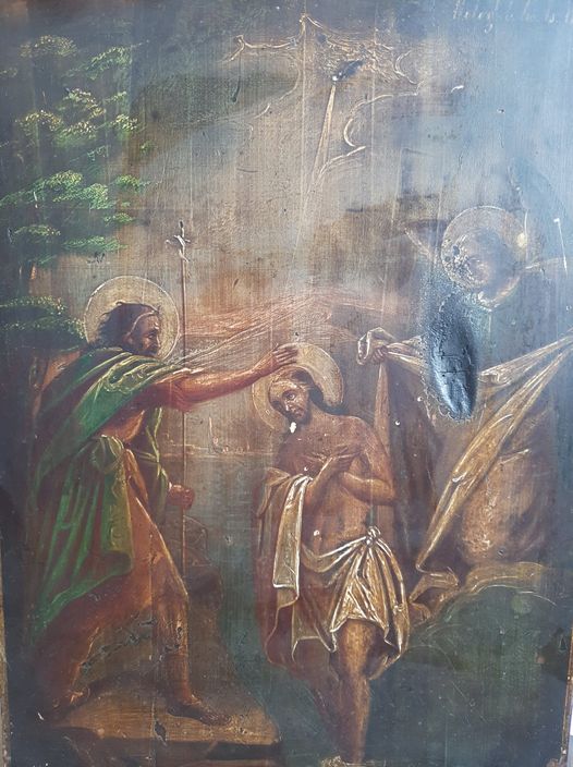 Icoană, veche de peste 150, expusă la Muzeul din Râmnicu Sărat! Pictura redă ”Botezul Domnului”