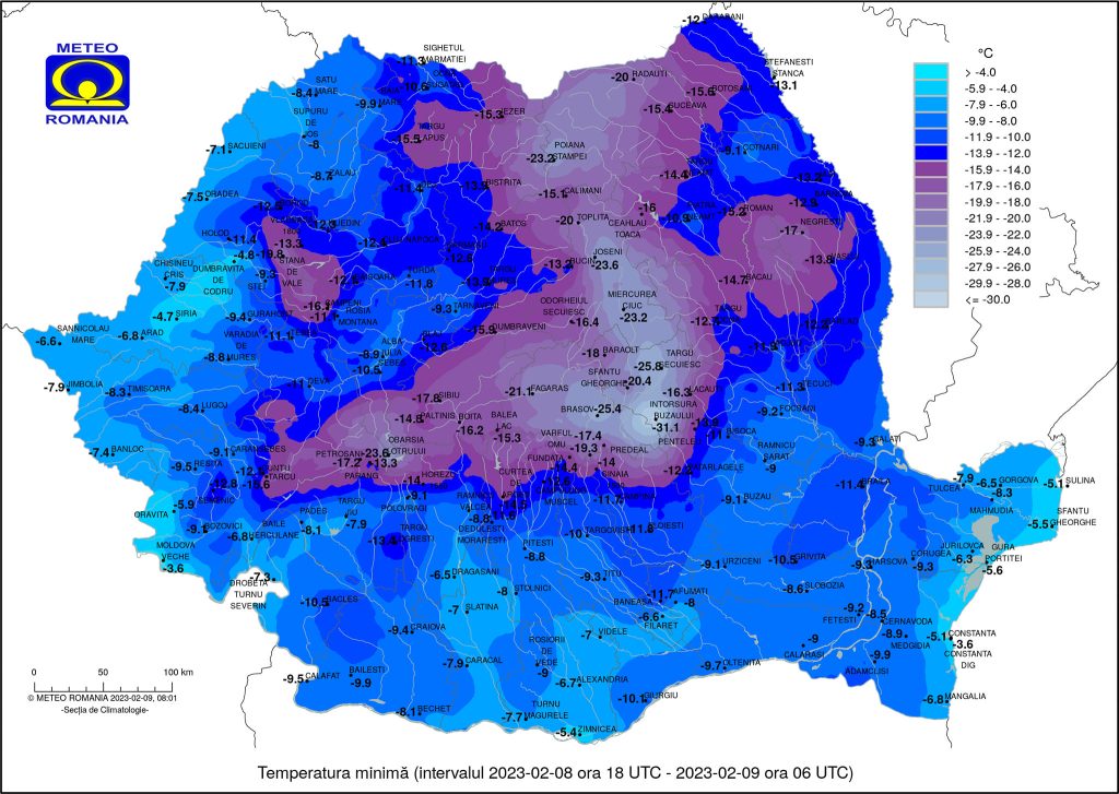 Simți cum îți îngheață respirația! Recordul iernii, atins azi-noapte. Unde s-au înregistrat -31 de grade!