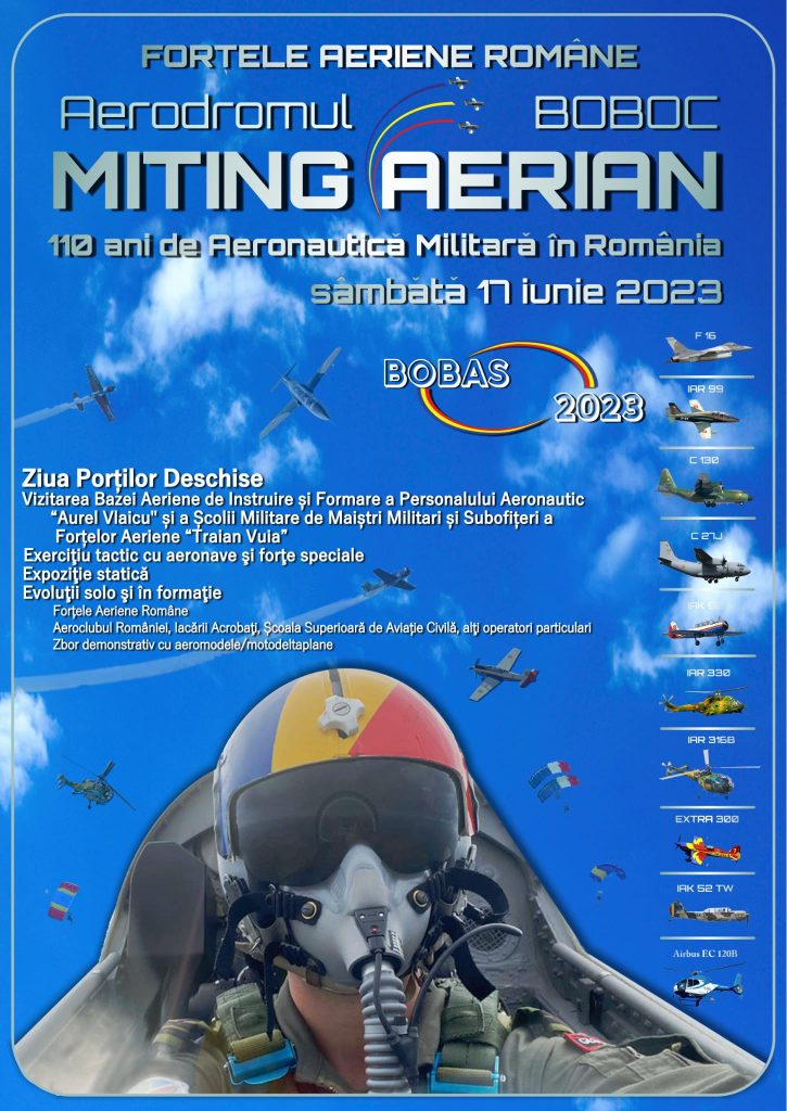 (Video)BOBAS 2023, programul complet. Pe cer vor survola 10 tipuri de aeronave