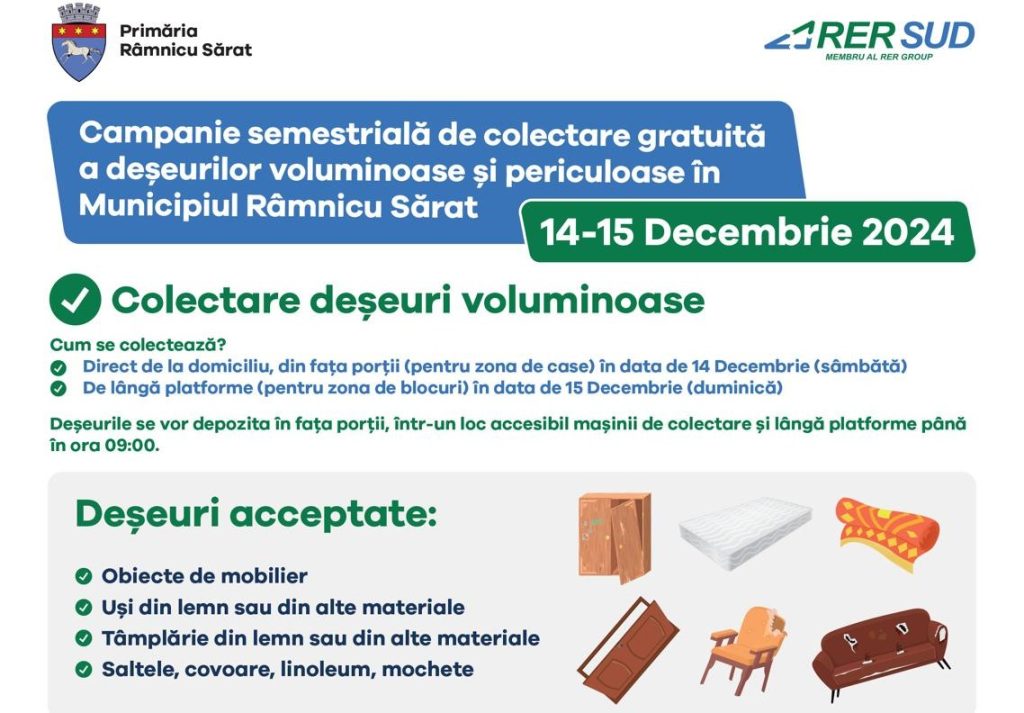 (P) Campanie de colectare gratuită a deșeurilor voluminoase și a celor periculoase menajere