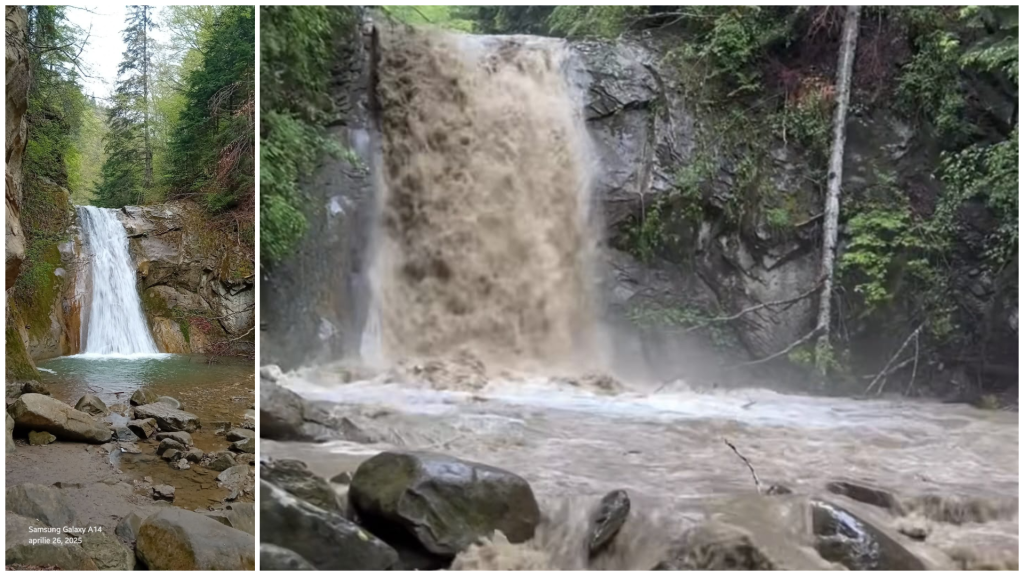 Cascada Cașoca, „nervoasă” după ploile din ultima perioadă. Spectacolul naturii în Munții Buzăului