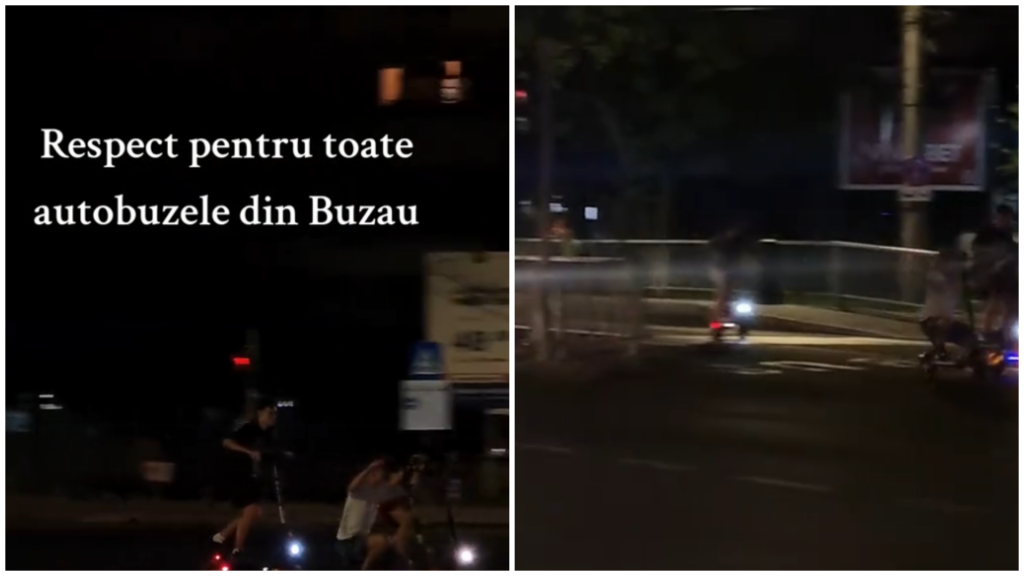 VIDEO VIRAL pe TikTok: Patru minori, surprinși făcând întrecere cu trotinetele pe banda destinată autobuzelor de pe Bulevardul Unirii