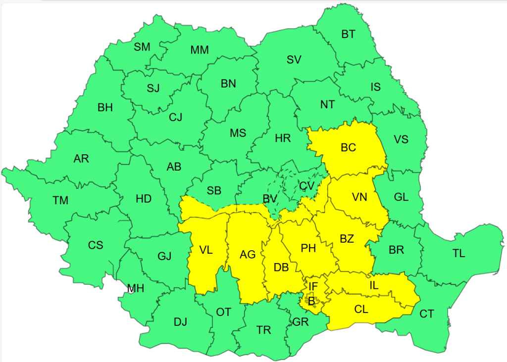 Codul galben de precipitații, prelungit. Când scăpăm de ploi