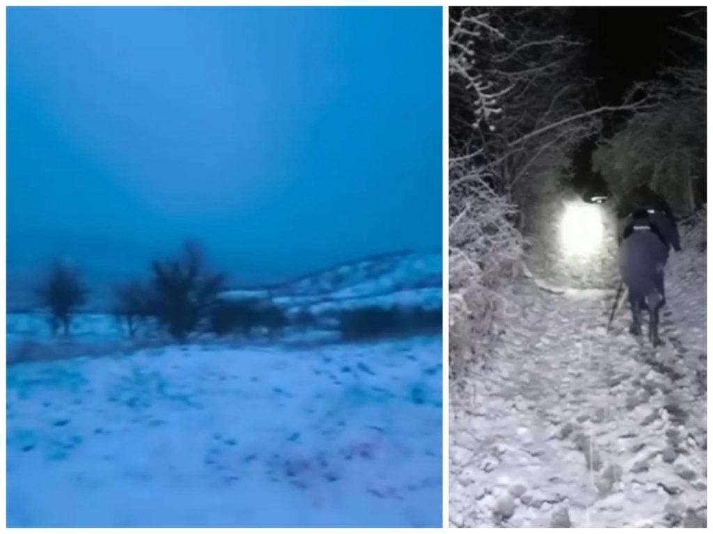 (VIDEO) Bărbat rătăcit pe dealuri, salvat de jandarmi. Desculț, prin zăpadă, încerca să găsească drumul spre sat