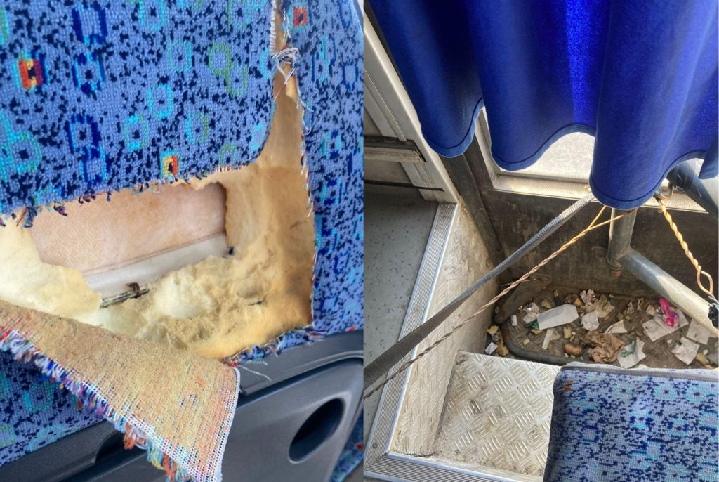 (VIDEO) Autobuze pline de gunoaie și scaune rupte pe ruta Buzău–Gherăseni
