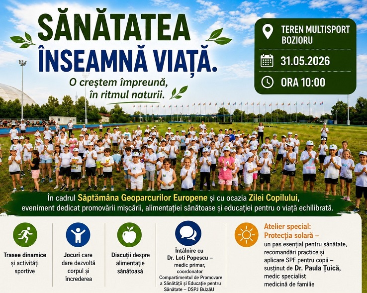 Sănătatea, predată pe terenul de sport, în Ținutul Buzăului. Medici și copii, împreună la un eveniment special organizat la Bozioru